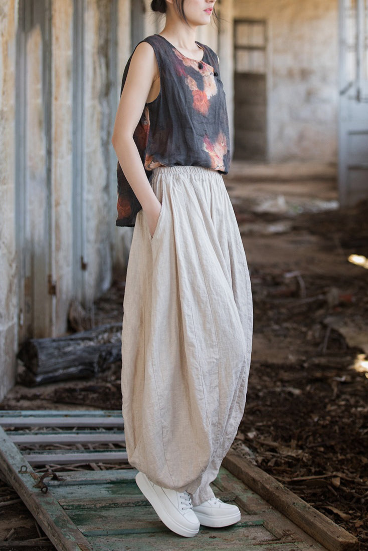 Unisex Linen Harem Pants, Summer Linen Skirts & Pants