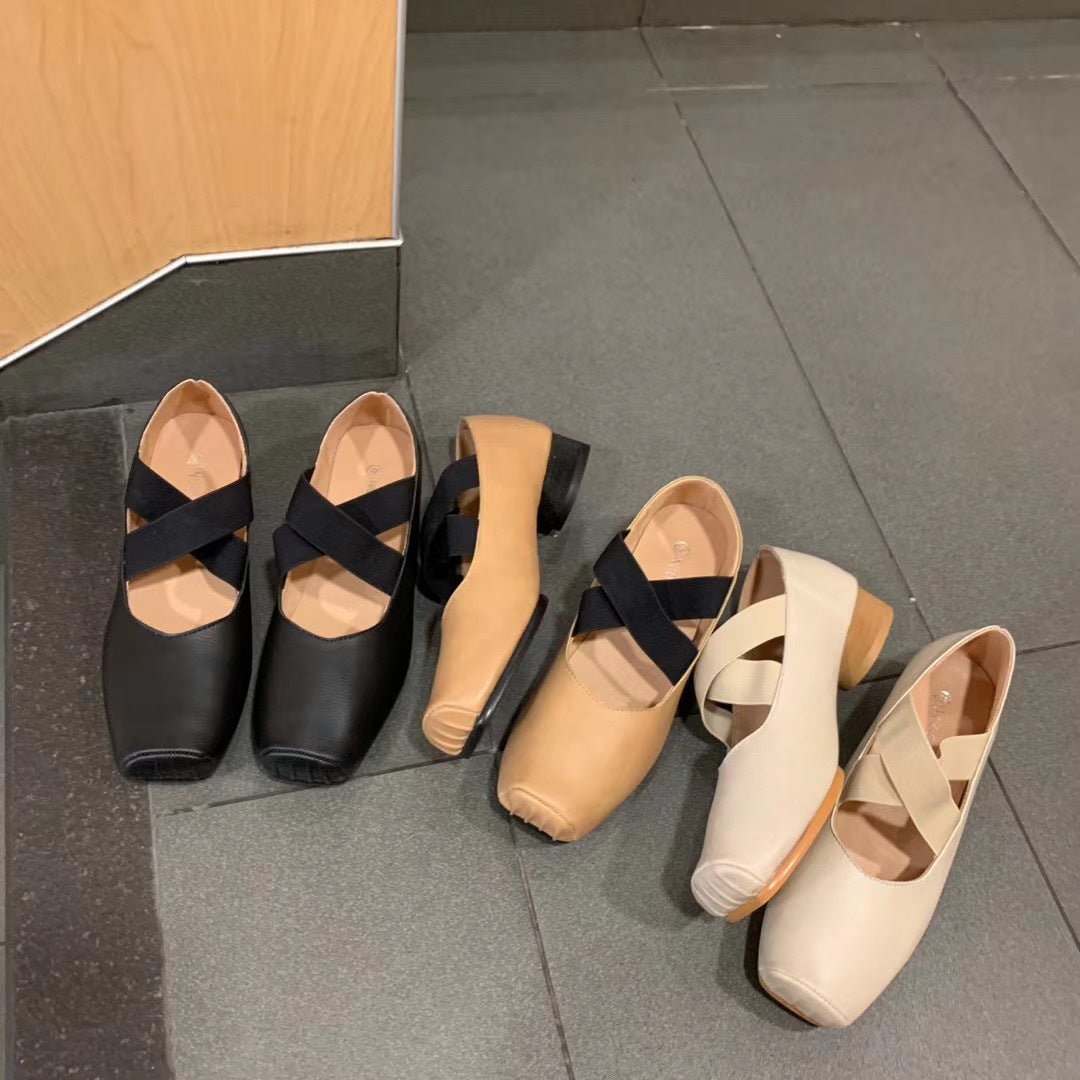 Uma-Wang-Style Square-toe Strapped Ballerinas – Dumy Mun