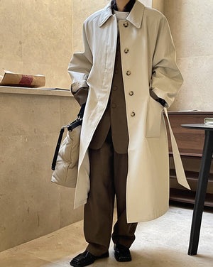 Cotton & Linen Woven Fabric Trench Coat