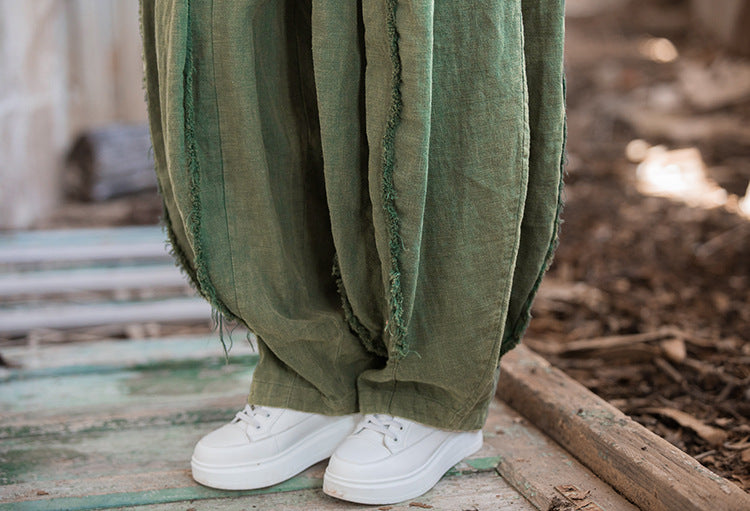 Spring & Summer Sanded Spliced Ramie Pants