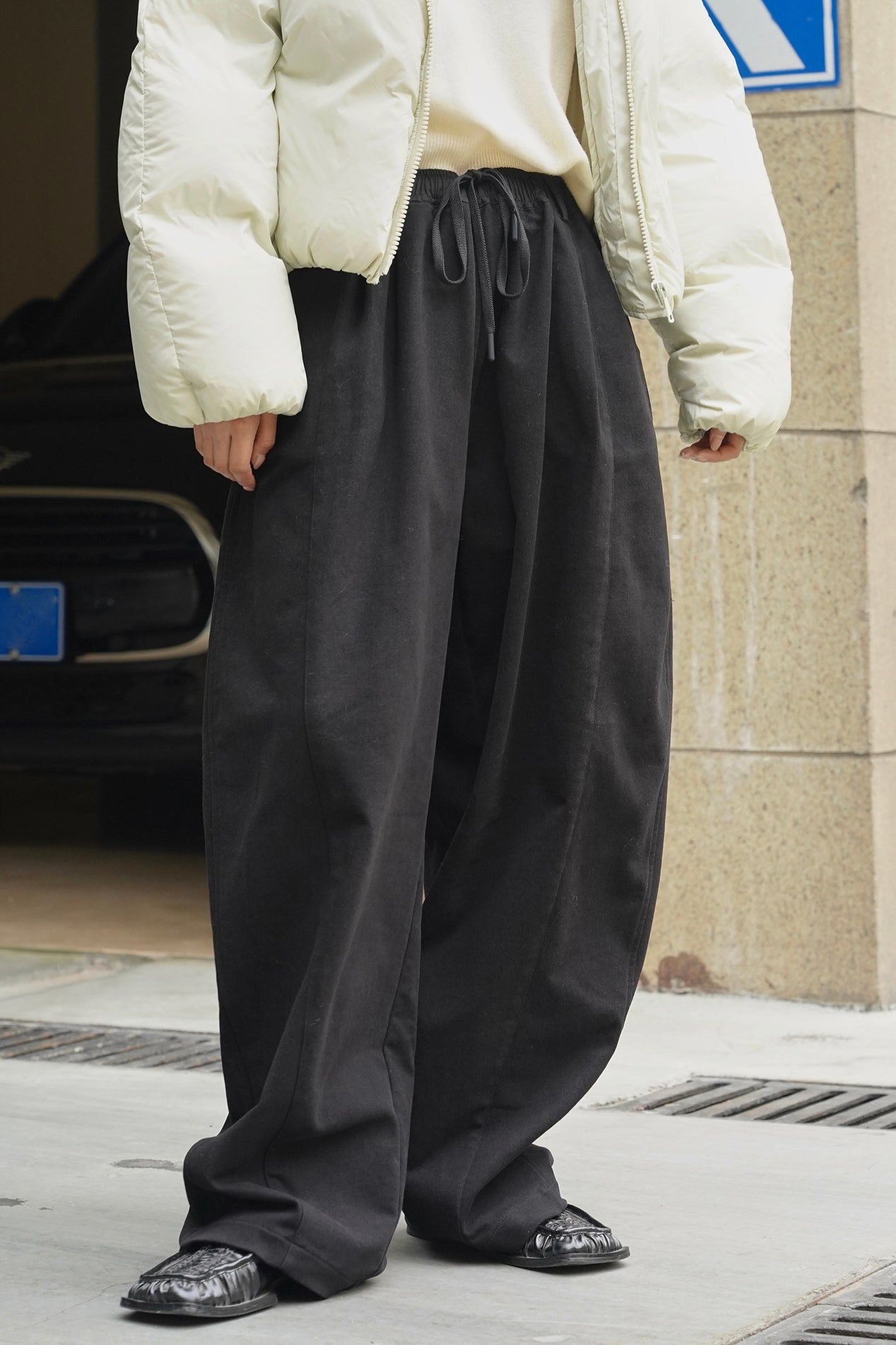 Thick Brushed Cotton Baggy Pants