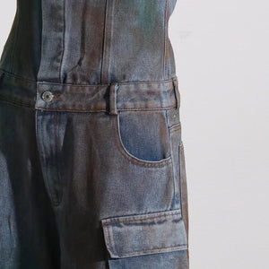 Multi-pocket Denim Strapless Jumpsuit