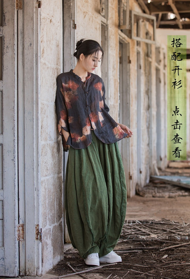 Spring & Summer Sanded Spliced Ramie Pants