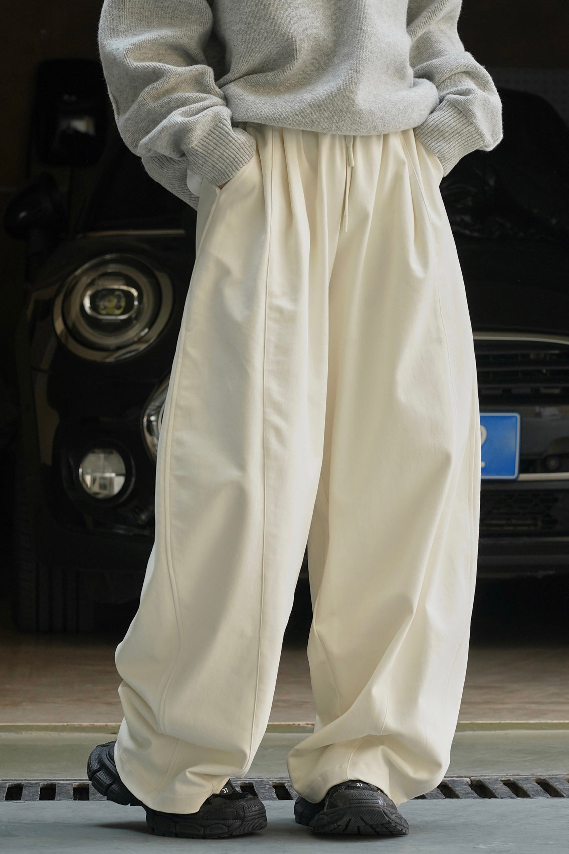 Thick Brushed Cotton Baggy Pants