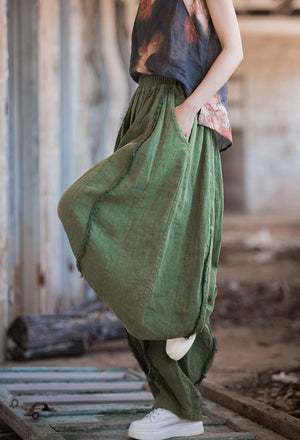 Spring & Summer Sanded Spliced Ramie Pants