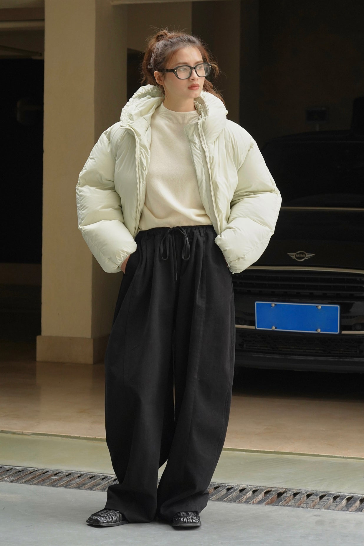 Thick Brushed Cotton Baggy Pants