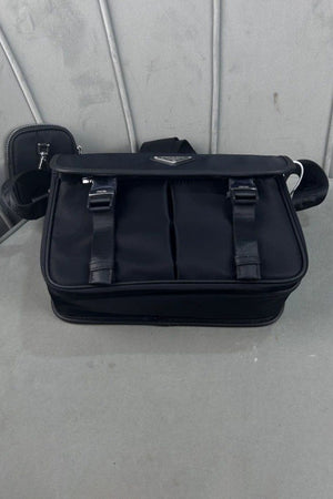 P Midnight Black Nylon Pouch Strap Messenger Bag