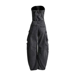 Multi-pocket Denim Strapless Jumpsuit