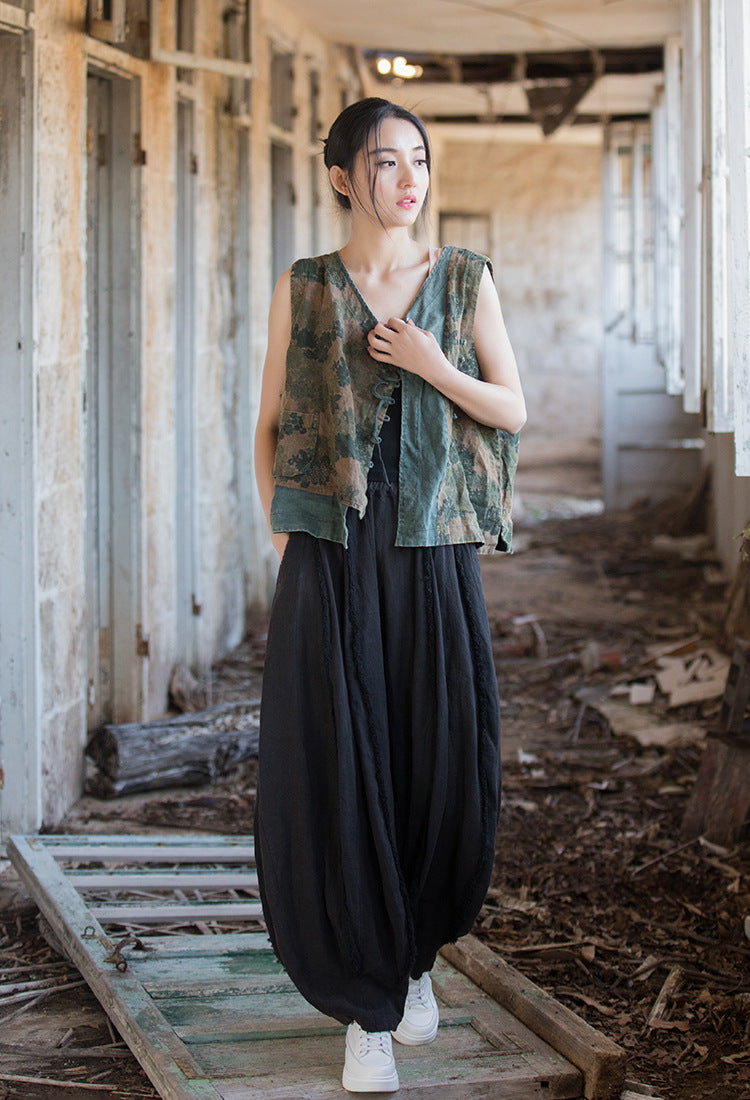 Spring & Summer Sanded Spliced Ramie Pants