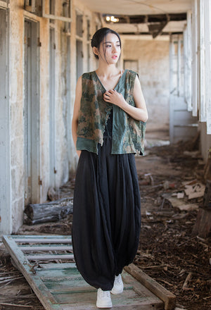 Spring & Summer Sanded Spliced Ramie Pants