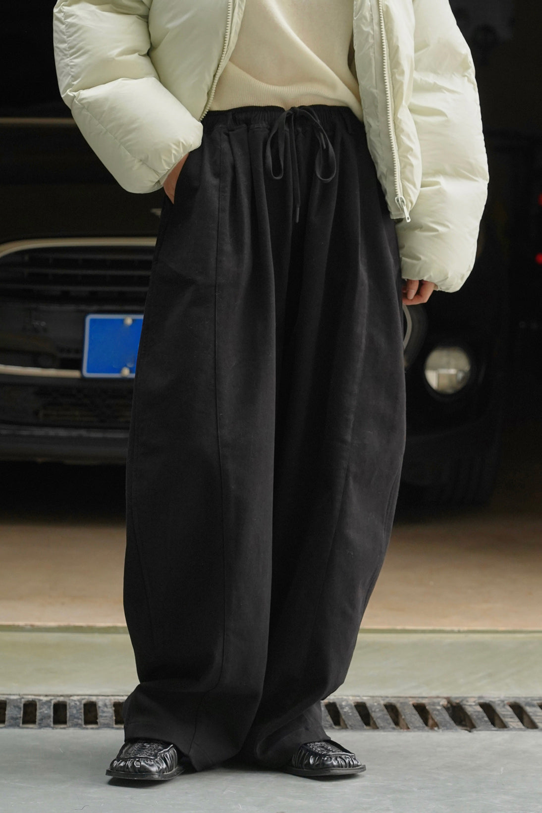 Thick Brushed Cotton Baggy Pants