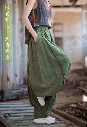 Spring & Summer Sanded Spliced Ramie Pants