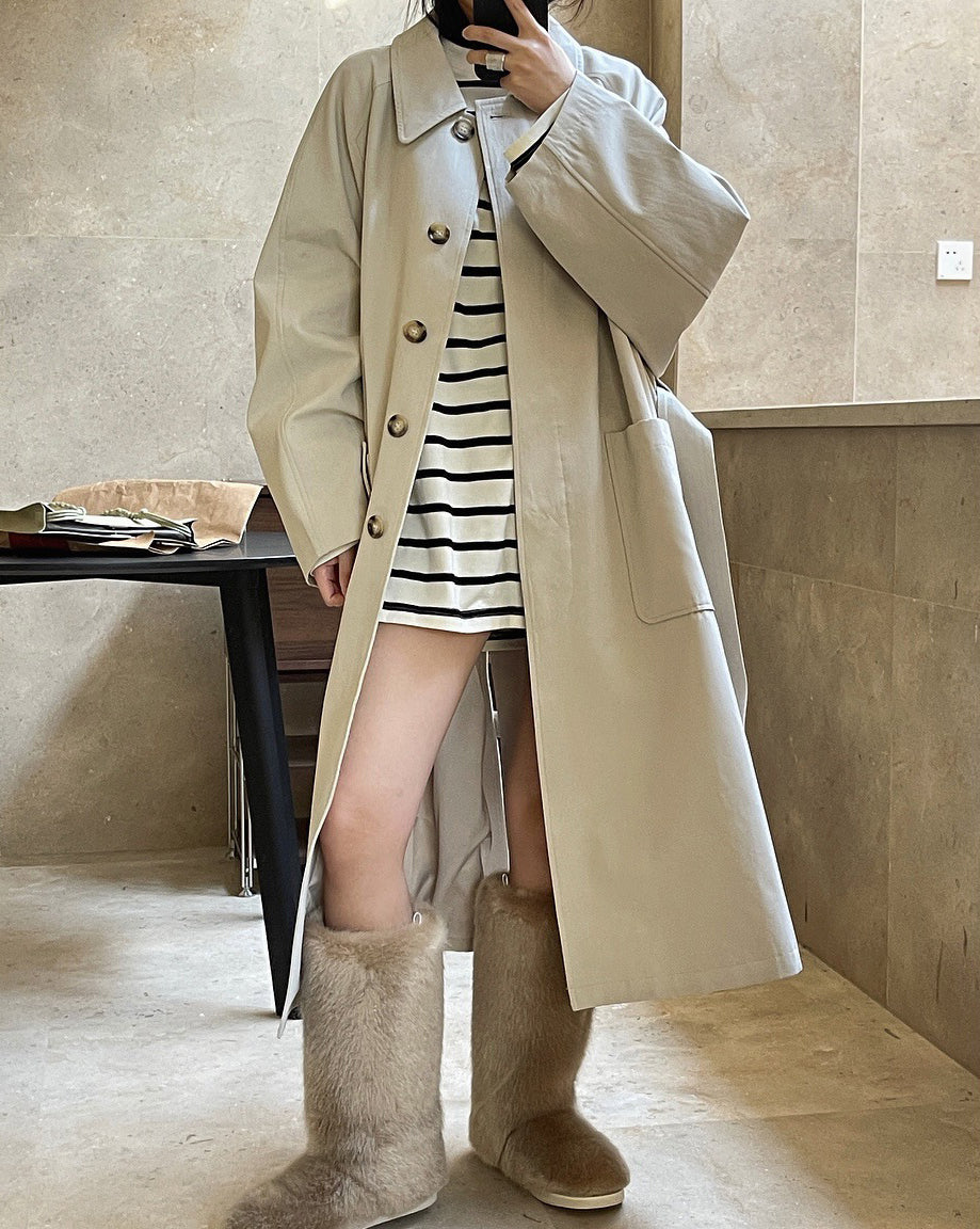 Cotton & Linen Woven Fabric Trench Coat
