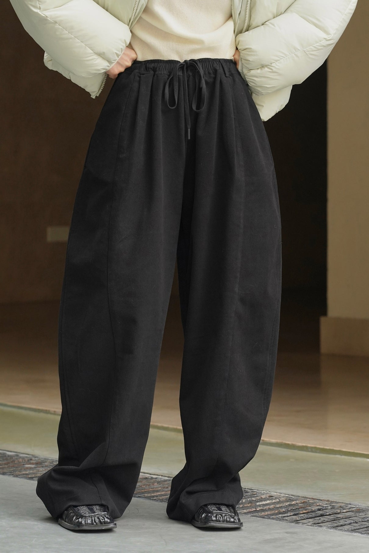 Thick Brushed Cotton Baggy Pants