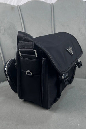 P Midnight Black Nylon Pouch Strap Messenger Bag