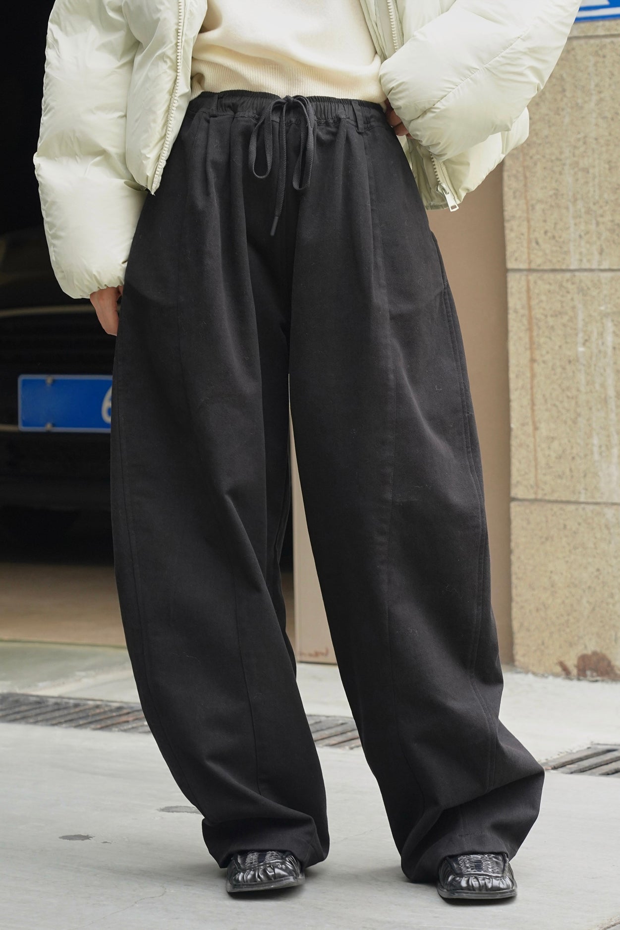 Thick Brushed Cotton Baggy Pants