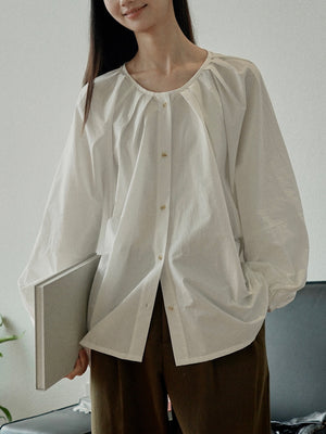 Puff-sleeve Round-neck Shirt