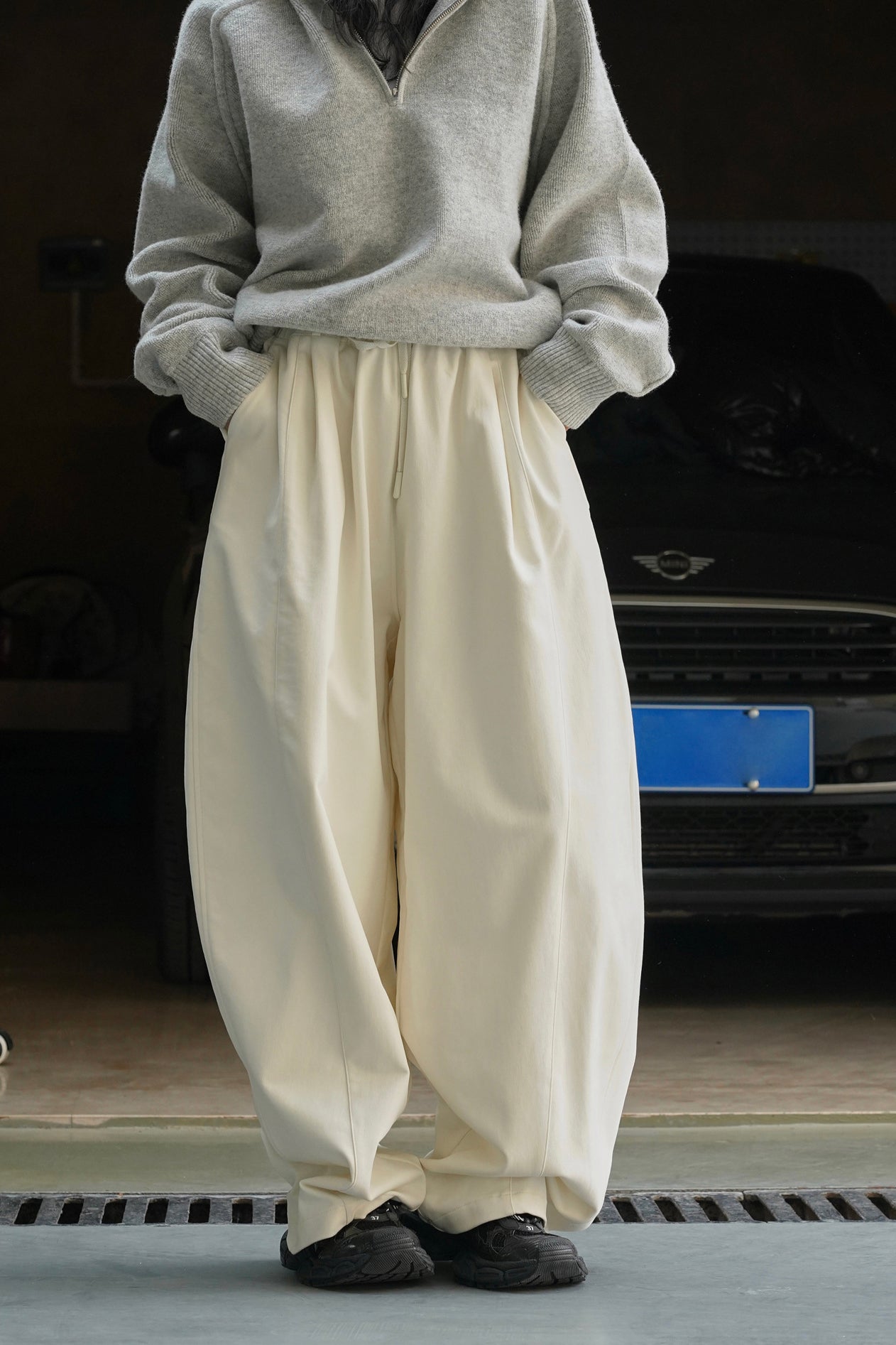 Thick Brushed Cotton Baggy Pants