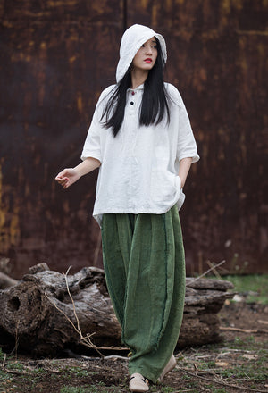 Spring & Summer Sanded Spliced Ramie Pants