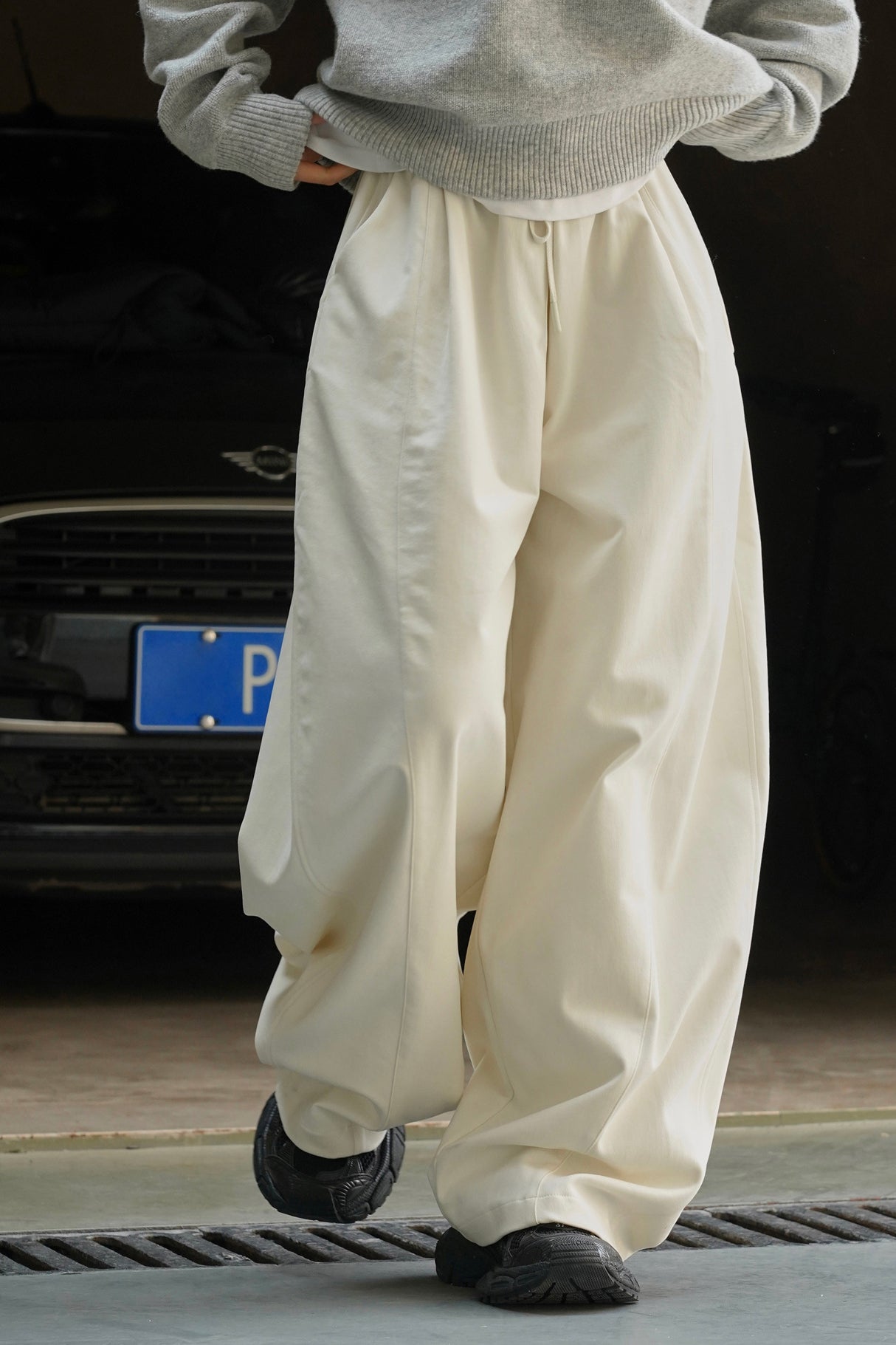 Thick Brushed Cotton Baggy Pants